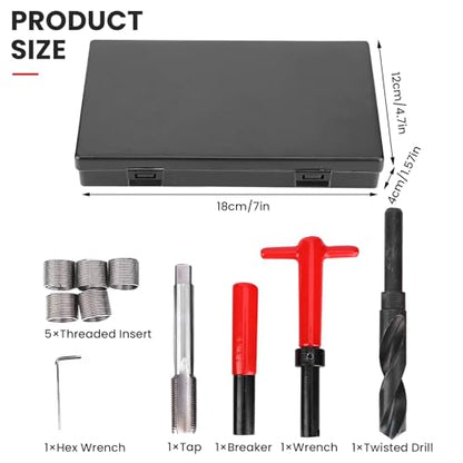 Jeanoko 10PCS M18x1.5 Thread Repair Kit, High Strength Stainless Steel Twisted Drill Tap Wrench,Threaded Insert Tools Set for Automotive Parts, Thread Repair Insert Kit for Damaged Thread Repair