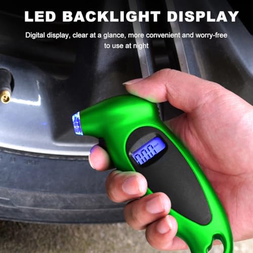 KVAEY Digital Tire Pressure Gauge, 150 PSI 4 Settings Accurate Tire Gauge with Non-Slip Grip, Backlight LCD Tire Pressure Gauge Reader Checker Tool for Car Truck Bicycle Motorcycle (Green) - color: Green