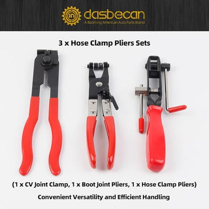 Dasbecan Upgraded Pneumatic CV Boot Expander Tool, CV Boot Clamp Tool Kit | Black Universal CV Axle Boot Spreader with 3 CV Joint Boot Clamp Pliers , 1 Boot, 15 Clamps and 4 1/4" NPT Air Hose Nipple - color: Black, size: Pro Kit (3 Pliers + 1 Boot + 15 Cl