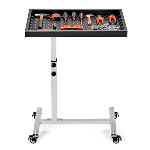 OLBRUS Adjustable Work Table with Wheels, Mechanic Rolling Tool Tray Table for Garage Repair Shops DIY, 220LBS Capacity Mobile Heavy Duty Steel Tool Cart (Gray) - color: Gray