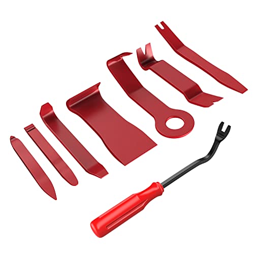 GOOACC 8PCS Auto Trim Scratch Removal Tool Car Audio Dash Panel Window Molding Fastener Remover Tool Kit-Red - color: Red, size: 8PCS Trim Removal
