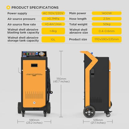 Walnut Blaster, with 23 Pcs Adapters & 5KG Walnut Blaster Kit for Carbon Cleaning, Dual-Mode Automotive Combustion Chamber Intake Valves & Manifold De-Carbon Cleaning Machine, 1400W - size: 1400W Walnut Blaster