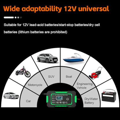 Mandark Car Battery Charger, 12V 6A Smart Fully Automotive Battery Trickle Charger, Portable Vehicle Battery Maintainer Desulfator with Temperature Compensation, Universal for SUV RV Truck (Green) - color: Green