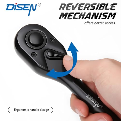 DISEN 3PCS Black Ratchet Set (1/2", 3/8", 1/4" Drive) - 90-Tooth Drive Ratchet Socket Wrench Reversible with Non-slip Rubber Grip, Quick Release & EVA Tray - Professional Ratchet Wrench Handle Kit - size: 3 pieces Standard Ratchet Set - Soft Handle