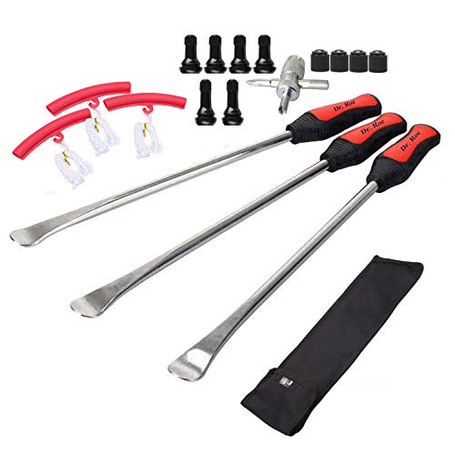 Dr.Roc 14.5 inch Perfect Leverage Tire Spoon Lever Iron Tool Kit Motorcycle Dirt Bike Lawn Mower Tire Changing Tool with Bag 3X Tire Spoons 3X Rim Protectors 1x Tire Valve Stems Set TR412 TR413 - size: 3PCS+ Rim Protector