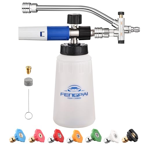 FENG PAI Foam Cannon for Pressure Washer with Dual Connector Accessory & 7 Sprayer Nozzles, Dual Lance Soap Cannon, Double Tip Soap Attachment for Foam Blaster, 1/4" Quick Connect, 3600 PSI (White) - color: White FoamCannon Kits