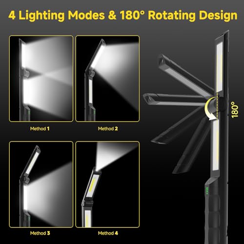 2 PCS Work Light Magnetic,2600ML LED Mechanic Lights, Rechargeable Light, Underhood Light with Hooks for Car Repairing/Garage/Workshop/Emergency/Inspection Black