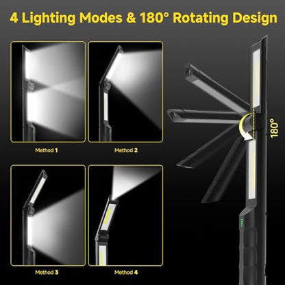 2 PCS Work Light Magnetic,2600ML LED Mechanic Lights, Rechargeable Light, Underhood Light with Hooks for Car Repairing/Garage/Workshop/Emergency/Inspection Black