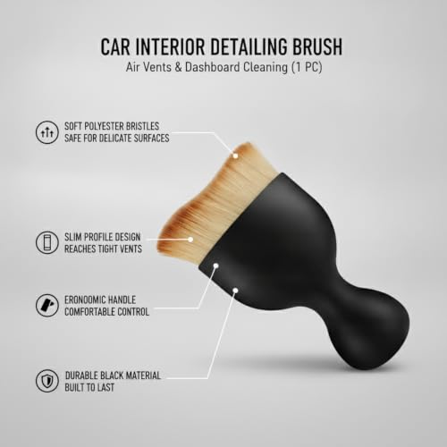 Car Interior Detailing Brush Set - Soft Bristle Cleaning Tool for Air Vents, Dashboard & Console (3 Pack) - size: 5.91 x 3.15 x 1.57 in