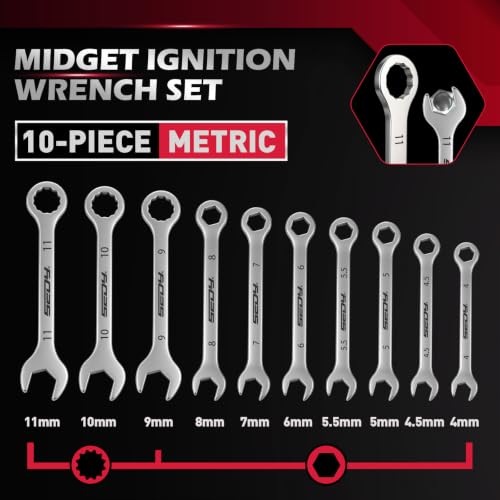 Premium Midget Wrench Set - 22-Piece Mini Combination Wrench Set Metric & SAE Ignition Wrench Sets 4-10mm & 5/32'' to 7/16'' Lightweight Small Carry Pouch