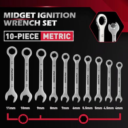 Premium Midget Wrench Set - 22-Piece Mini Combination Wrench Set Metric & SAE Ignition Wrench Sets 4-10mm & 5/32'' to 7/16'' Lightweight Small Carry Pouch