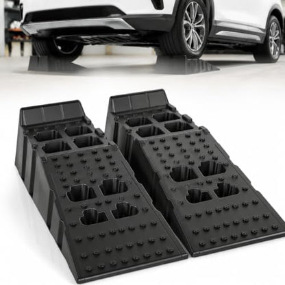 2PCS Car Ramps for Oil Changes and Lfit, 26000lbs Capacity Portable High Profile Car Ramps with A nti-Slip Grooves for Home Garage Maintenance,Vehicle R amps for Auto Repair Black Black