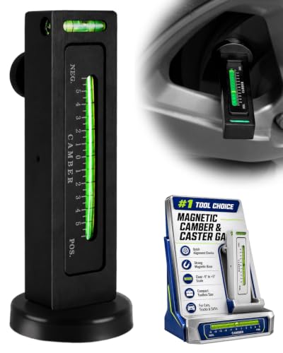 Magnetic Camber and Caster Gauge for Wheel Hub or Brake Disc Alignment | Compact bubble level supports DIY front-end checks after strut replacement tire service or suspension repair(Black) - color: Black