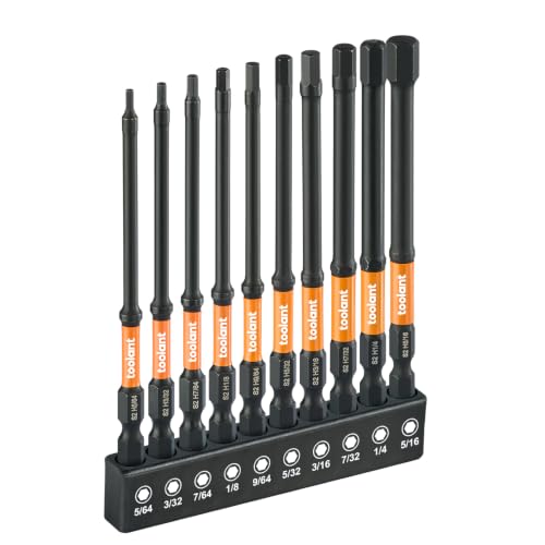 toolant Impact Hex Head Allen Wrench Drill Bit Set 10pcs (SAE), 1/4" Hex-Shank S2 Steel Hex Bits Set, CNC Machined Tips with Magnetism, 4" Long with Storage Box - size: 4" 10PCS(5/64"-5/16")