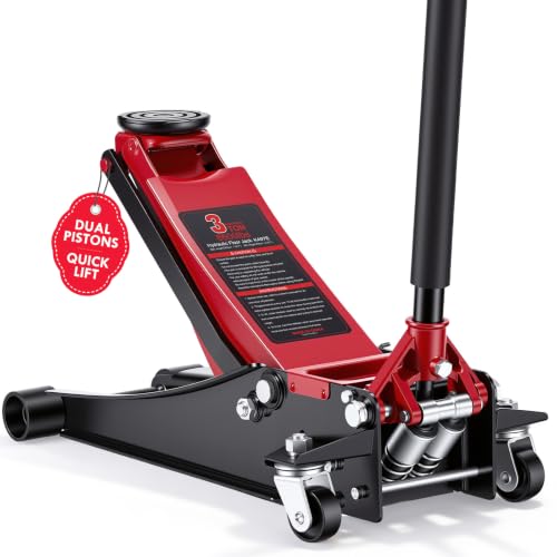 3 Ton Low Profile Floor Jack: Dual Pump Quick Lift Hydraulic Car Jack, 2.87" to 19.5" Lift Range, Heavy Duty Steel Trolley Jack for Cars SUVs & Trucks, Rubber Saddle & Safety Valve - size: 3 Ton