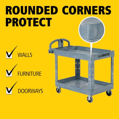 Rubbermaid Commercial Products BRUTE Heavy Duty 2-Shelf Utility/Service Cart, Medium, Lipped Shelves, Ergonomic Handle, 500 lbs. Capacity, Gray, for Warehouse/Garage/Cleaning/Maintenance/Stadiums - color: Gray, size: Medium, style: 2-Shelf