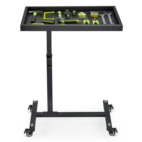OLBRUS Adjustable Work Table with Wheels, Mechanic Rolling Tool Tray Table for Garage Repair Shops DIY, 220LBS Capacity Mobile Heavy Duty Steel Tool Cart (Black) - color: Black