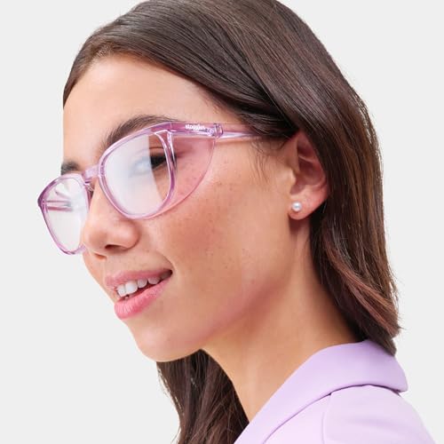 Stoggles Square Z87.1 Certified Polycarbonate Safety Glasses, Anti-Fog | Stylish, Protective, Blue-Light + UV Blocking, Top/Side Shields, Rx Ready, Unisex, Light, Scratch & Impact Resistant - color: Lilac, size: Medium