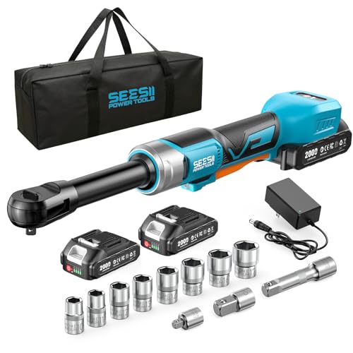 Cordless Electric Ratchet Wrench 3/8", 6" Extended Neck, 3-Speed Adjustable, 74 Ft-lbs Max Torque, 21V Power Brushless Ratchet with 2×2.0Ah Batteries & Fast Charger, 8 Sockets, 1/4"& 1/2" Adapter - size: Extended 6 Inch