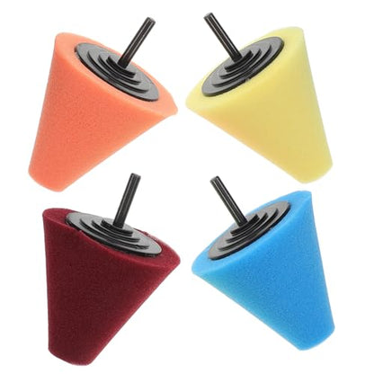 Veemoon 4pcs Cone Buffing Pads for Car Wheel Polishing Detail Sponge for Automotive Wheel Care Multifunctional Drill Polishing Kit for Vehicle Hub Cleaning