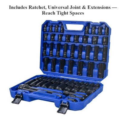Pneumatic Accessory Kit — Comprehensive Air Tool Socket & Extension Set with Ratchet, Universal Joint, Blow-Mold Case (Set 1) - color: Set 1