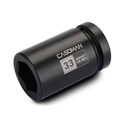 CASOMAN 1-Inch Drive x 33 mm Deep 6 PT Impact Socket, Metric, CR-MO, 1" Drive 6 Point Axle Nut Socket for Easy Removal of Axle Shaft Nuts (33MM) - size: 1-Inch Drive
