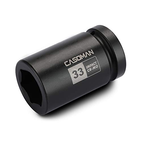 CASOMAN 1-Inch Drive x 33 mm Deep 6 PT Impact Socket, Metric, CR-MO, 1" Drive 6 Point Axle Nut Socket for Easy Removal of Axle Shaft Nuts (33MM) - size: 1-Inch Drive
