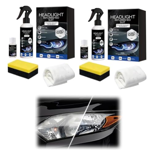 Car Headlight Restoration Kit - Fast Restoring to Like-New Car Headlight Cleaner Polishing for Oxidized, Yellowed Headlamps - for All Vehicle Types(2x180ml+2x10ml) - color: 2 Set