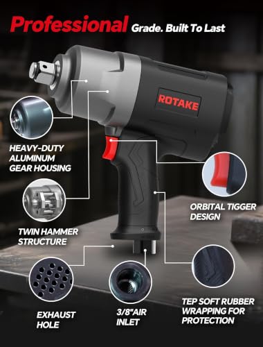 ROTAKE 3/4" Air Impact Wrench, 1556 ft-lbs, Twin Hammer, RT-5571 | 5600 RPM Speed, Heavy-Duty Aluminum Hammer Case, 8.71-lb Composite Body, 3-Speed Control, Trucks & Buses - size: 3/4" (1556 ft-lbs)RT-5571