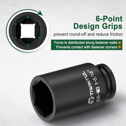 1-5/16" Deep Impact Socket 1/2 Inch Drive for Truck | CR-MO Steel Impact Socket, 3.07" Length, 6 Point Design, SAE Size, Axle Nut Socket for Easy Removal of Axle Shaft Nuts - size: 1-5/16" (Deep)
