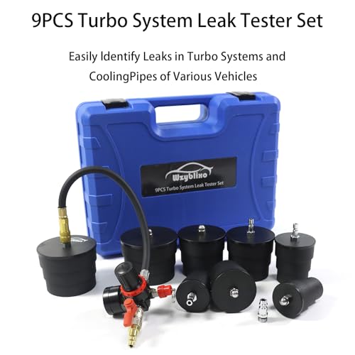 Turbo System Leakage Tester Kit, Turbo Pressure Leakage Tester for Cooling Emissions Exhaust Pipes, 9-Piece Turbo Boost Leak Tester Set with Stepped Adapters 1-3/8" to 3-1/2"