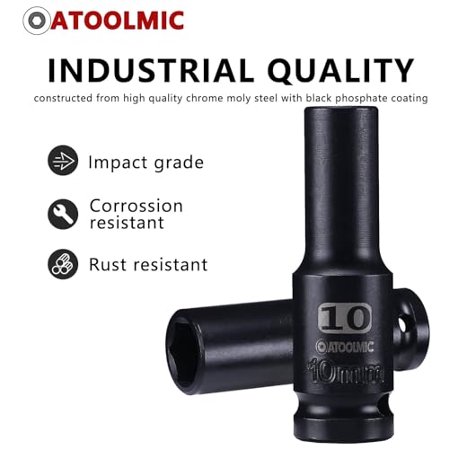 1/2 Inch Drive x 10mm Deep 6PT CR-MO Impact Socket for Removing Axle nut | Metric Socket,6-Point Radius Corner Design,Two Size Markings,Square Chamfered Opening,For Removal of Axle Nut - size: 10 mm, style: 1/2" Drive Deep Socket
