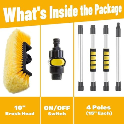 62" Car Wash Brush with Long Handle Soft Bristle Car Cleaning Brush for Washing Exterior Car Washing Brush with Water Hose Attachment for Truck, RV, SUV, Boat Cleaning