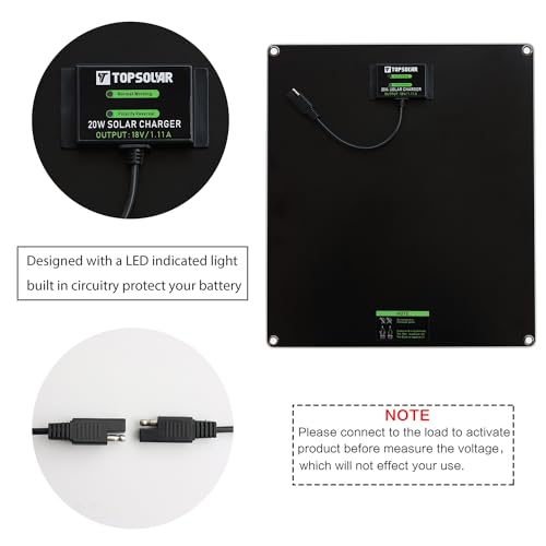Topsolar 20W 18V Solar Panel Portable Battery Charger/Maintainer for Car, Motorcycle, Boat, RV, Trailer, Snowmobile - size: 20W