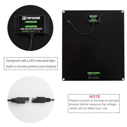 Topsolar 20W 18V Solar Panel Portable Battery Charger/Maintainer for Car, Motorcycle, Boat, RV, Trailer, Snowmobile - size: 20W