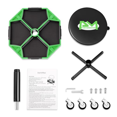 PM PERFORMOTOR Adjustable Height Pneumatic Garage Seat Rolling Mechanic Stool with Tool Tray Storage,300lbs Max Weight Capacity, Green,PM-TOL-ATS-GR - color: Green