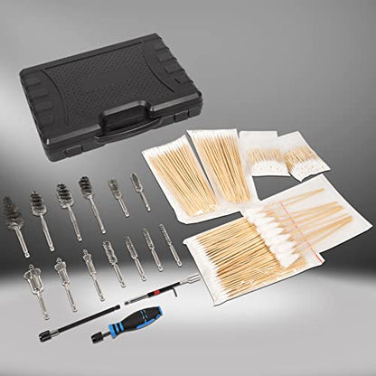 Professional Diesel Injector-Seat Cleaning Kit 8090S on Cylinder Heads, Including Helix Brushes, Two-Stage Brushes, Bore Brushes and Swabs (Stainless Steel, 17-Pack)