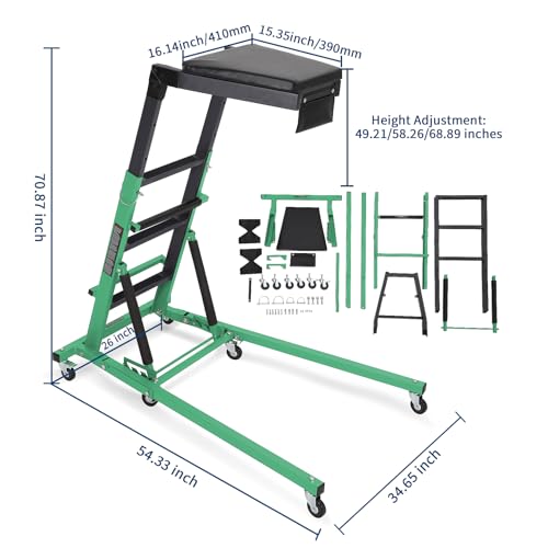 Topside Automotive Creeper,Engine Topside Creeper with Adjustable Height 48"-66", 400 Lbs Heavy-Duty Foldable Garage Creepers, 6 Swivel Casters, Padded Deck, Tool Pouch, for Truck/SUV Garage Mainten - color: green