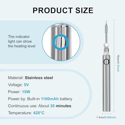Cordless Soldering Iron Kit 1100mah USB Cordless Soldering Pen, Portable and Rechargeable for Electronic Components, Home Appliance Repair, DIY, Jewelry Soldering.