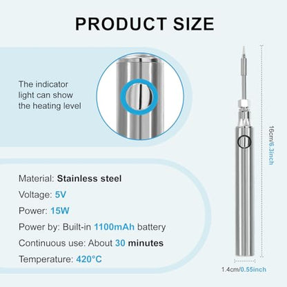 Cordless Soldering Iron Kit 1100mah USB Cordless Soldering Pen, Portable and Rechargeable for Electronic Components, Home Appliance Repair, DIY, Jewelry Soldering.