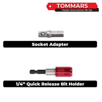 TOMMARS 102-Pc Screwdriver Bit Set, S2 Steel 1/4" Hex Shank Bits Includes Quick Release Bit Holder - style: 102 Pc Screwdriver Bits Set