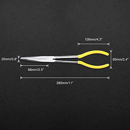 11-Inch Long Reach Bent Nose Pliers with Serrated Jaws 25 Degree Angled Needle Nose Plier Angled Pliers, Long Reach Plier for Hard to Reach Narrow Spaces & Limited Clearance Areas - style: 25 Degree angled pliers