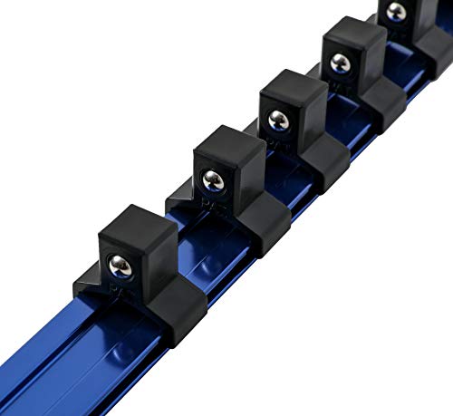 ARES 60041-3-Piece 17-Inch Blue Aluminum Socket Rail Set - 1/4-Inch, 3/8-Inch, and 1/2-Inch Drive Socket Organizers Hold 48 Sockets - color: Blue, size: Multi-Drive