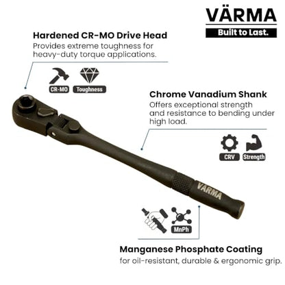 1/4" Drive Dual Flex Head Ratchet & Bit Driver – 6-inch long, 72-Tooth, 5° Swing Arc, High Torque, Chrome Vanadium Steel - size: 1/4" Drive Dual Flex Head Ratchet