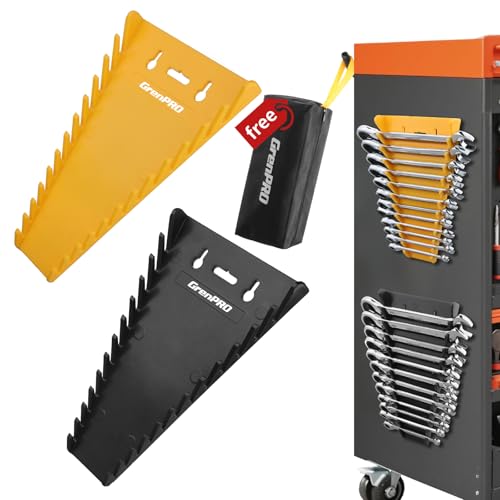 GRENPRO Wrench Organizer for Tool Box, 2 Pack Magnetic Wrench Holders Organizers, Storage for Tool Box Drawer, SAE 1/4" - 15/16" & Metric 6 MM-24 MM Wrenchs Rack - style: 2-Piece Wrench Holde