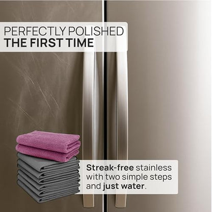 Claro Stainless Steel Cleaning Cloth 8-Pack – Clean Appliances, Fridge Sinks with Just Water (No Chemicals) | Streak-Free, Spot-Free, Scratch-Free Microfiber | Restores Factory Shine, Home Commercial - style: Stainless Steel Cleaning Pack