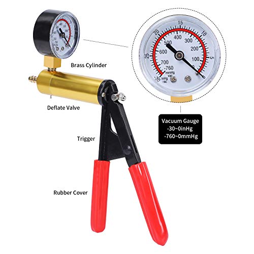 Yonligonju Brake Bleeder Kit with Hand Vacuum Pump with Gauge Adapters Automotive Brake Fluid Bleeding Set for Bike Car Truck (red) - color: red
