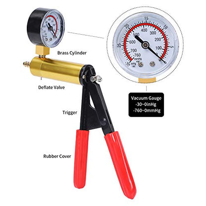 Yonligonju Brake Bleeder Kit with Hand Vacuum Pump with Gauge Adapters Automotive Brake Fluid Bleeding Set for Bike Car Truck (red) - color: red
