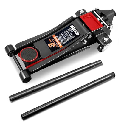 DNA Motoring Floor Jack 3 Ton (6000 lbs) Capacity, Fast Lift Service Jack Low Profile Steel Heavy Duty Hydraulic Car Jack, Lifting Range 3"-20", Black, TOOLS-00475-BK - color: Black, style: 3 ton