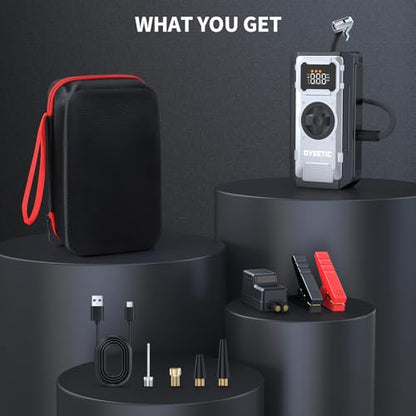 Car Battery Jump Starter with Air Compressor, 6000A Portable Booster Pack | (ALL Gas/10L Diesel), 150PSI Auto-Shutoff Tire Inflator, 800LM LED Light & Jumper Cables, 12V Supersafe Lithium Jump Box - color: Gray